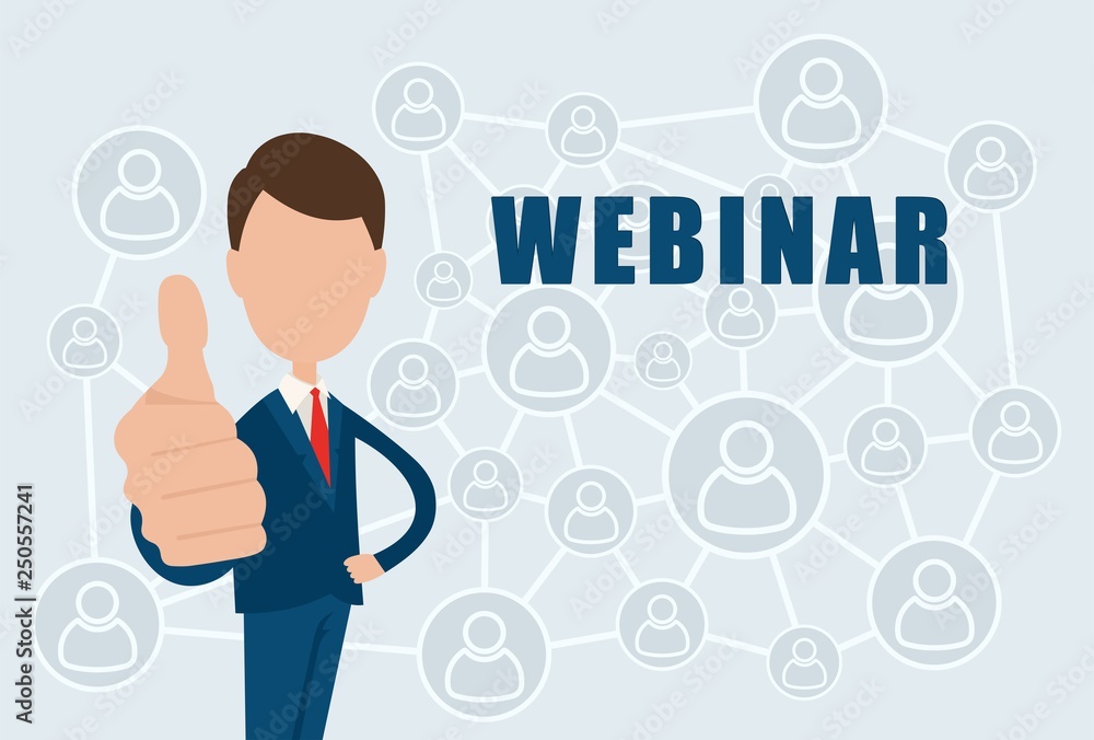 Poster webinar - text on the background of the sign of the internet network. business concept.