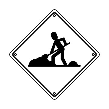 Construction road sign black and white