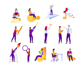 People work. Set of colorful isolated characters in flat style.