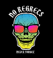 Colorful skull in pink sunglasses. T-shirt print, design for youth, teenagers.