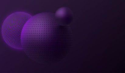 Purple abstract background with 3d balls.