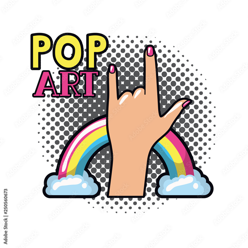 Sticker hand with sign rock pop art