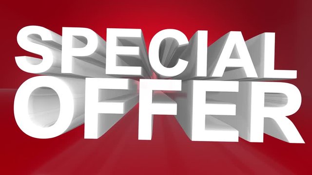 Special offer white 3D text title on red background animation render