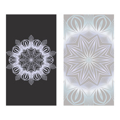 Vector Mandala Pattern. Two Template For Flyer Or Invitation Card Design. For Banners, Greeting Cards, Gifts Tags. Grey color