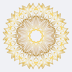 Modern Decorative Floral Mandala. Decorative Cicle Ornament. Floral Design. Vector Illustration. Can Be Used For Textile, Greeting Card, Coloring Book, Phone Case Print. Gold color