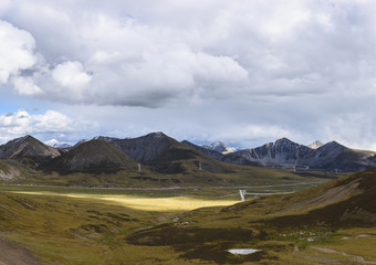 view from Mila Mountain Pass (between the Lhasa Prefecture and the Nyingchi Prefecture) at the...
