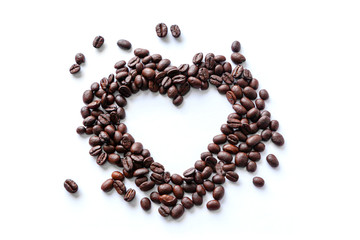 Love of Coffee Beans in the Shape of a Heart Isolated on White