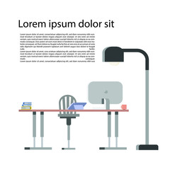 Office desk flat design.vector illustration.