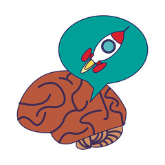 human brain with spaceship in bubble