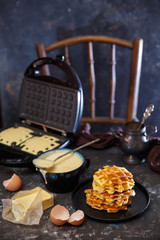 ingredients for Viennese waffles, waffle iron