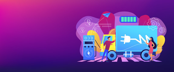 Obraz premium Electric trucks concept banner header.