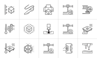 3D printing technology hand drawn outline doodle icon set. © Visual Generation