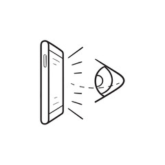 Virtual reality eye and mobile phone hand drawn outline doodle icon