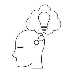 human head thinking in big idea black and white