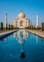 Agra, India - 27 December 2018 : Taj Mahal is a white marble mausoleum , The Taj Mahal at Agra, Uttar Pradesh, India.	