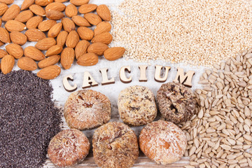 Products and ingredients containing calcium and dietary fiber, healthy nutrition