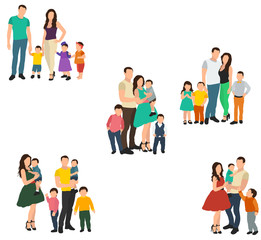  flat style, people without faces, family, parents and children, set