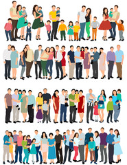 vector, isolated, flat style, people without faces, family, parents and children, set