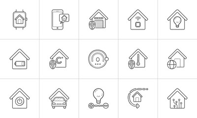 Smart home hand drawn outline doodle icon set.