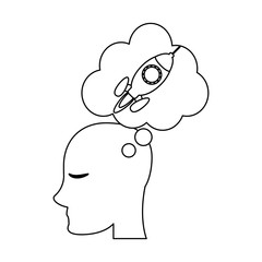 human head thinking in start up black and white