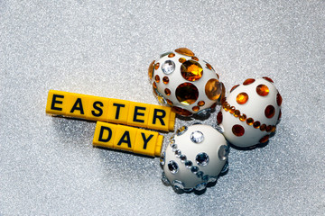 Easter eggs in shining rhinestones. A symbol of the rich Easter week.