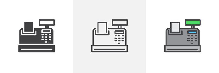 Cash register icon. Line, glyph and filled outline colorful version, cashier machine outline and filled vector sign. Symbol, logo illustration. Different style icons set. Pixel perfect vector graphics