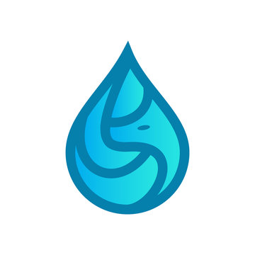 blue fox water drop logo icon vector template
