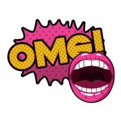 female mouth with speech bubble isolated icon