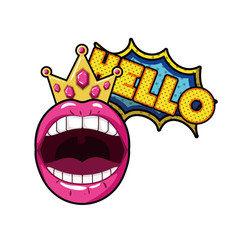 female mouth with speech bubble isolated icon
