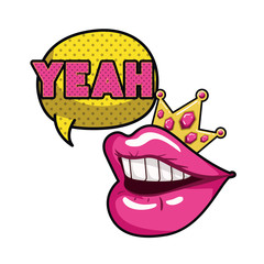 female mouth with speech bubble isolated icon