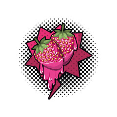 strawberry fruit with speech bubble isolated icon