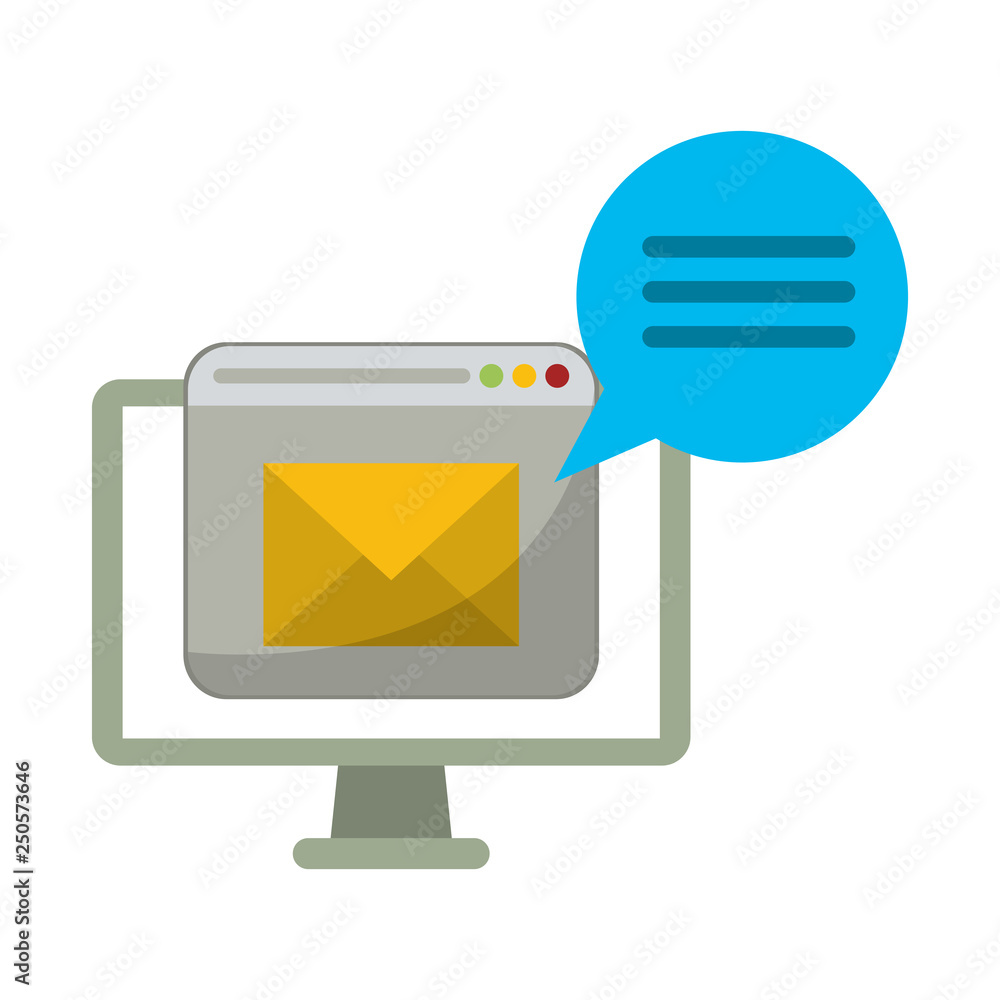 Poster computer with email website and chat bubble
