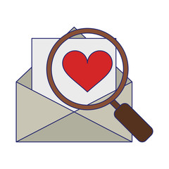 love letter envelope and magnifying glass blue lines