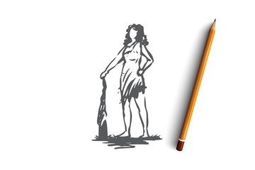 Primitive, woman, ancient, baton concept. Hand drawn isolated vector.