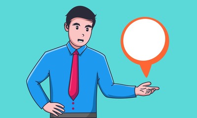 Happy Businessman showing blank speech bubble