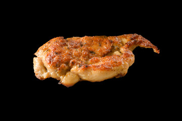 Barbecue chicken steak on black background.