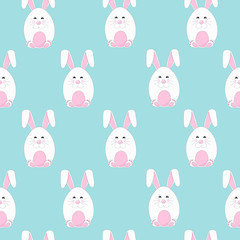 Hand drawn seamless easter pattern with cute little bunny. Colorful vector background.