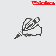 hand writing icon isolated sign symbol and flat style for app, web and digital design. Vector illustration.