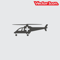 Helicopter icon isolated sign symbol and flat style for app, web and digital design. Vector illustration.
