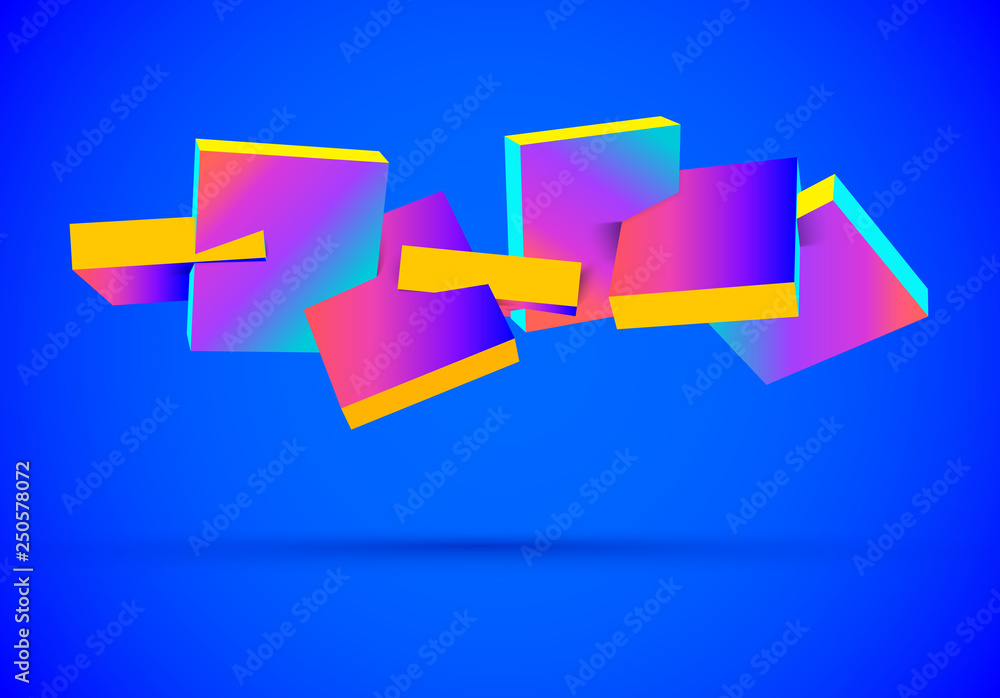 Poster abstract 3d background with vibrant colored cubes in motion