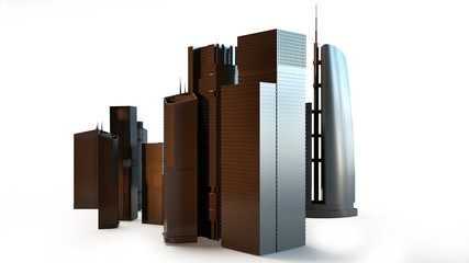 Layout of the business district of the city with skyscrapers and apartment buildings