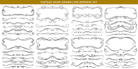 Fototapeta Hand drawn vector ornate swirl doodle vintage calligraphic design elements. Borders, frames, dividers set for wedding greeting and invitation card. obraz