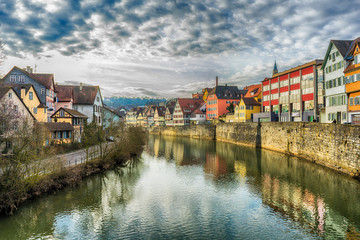 Naklejka premium Schwaebisch Hall, Germany - 19 February 2019: The streets of Schwaebisch Hall