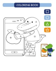 Coloring book for kids. Black and white cute cartoon alligator. Vector illustration.