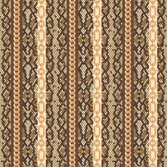 Gold chains snake skin seamless pattern. Vector illustration