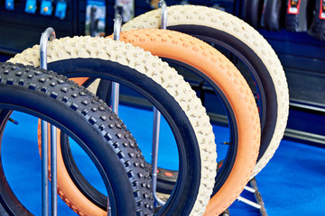 Fat bicycle tires in store