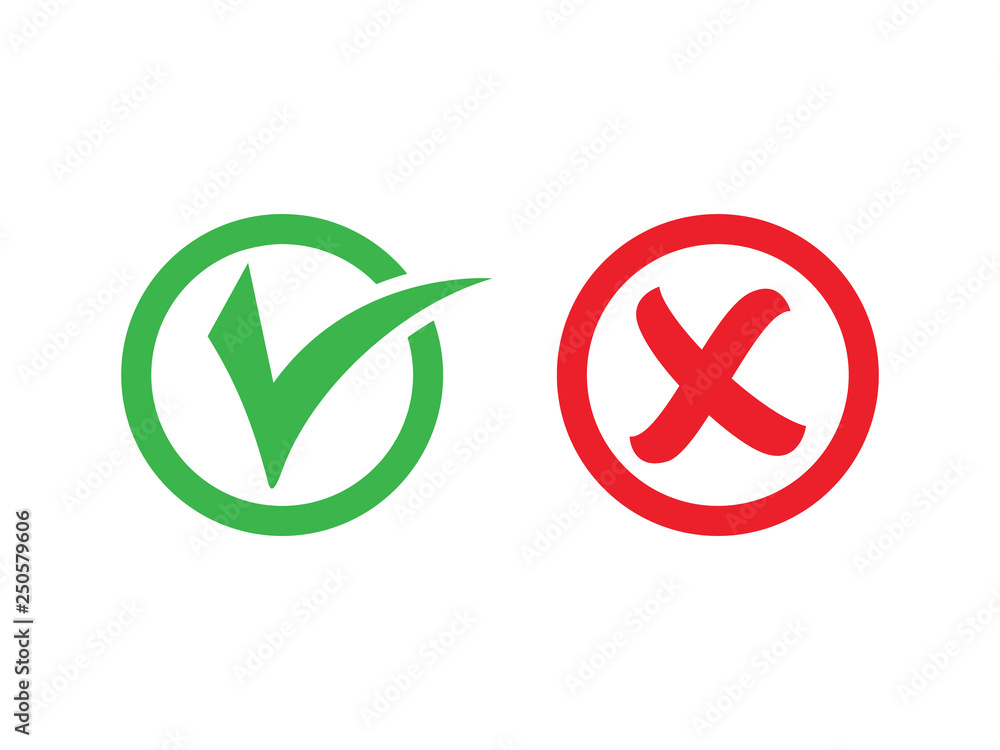 Poster tick and cross signs. green checkmark ok and red x icons, simple marks graphic design. symbols yes a
