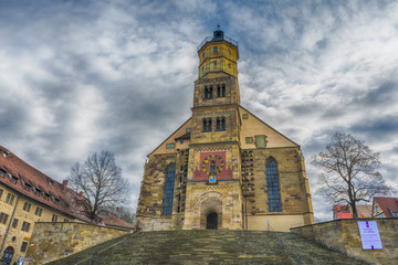 Schwaebisch Hall, Germany - 19 February 2019: The streets of Schwaebisch Hall