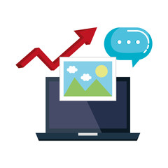 laptop with picture file and arrow statistics