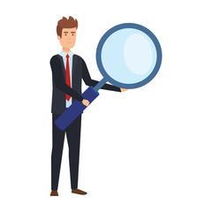 elegant businessman lifting magnifying glass